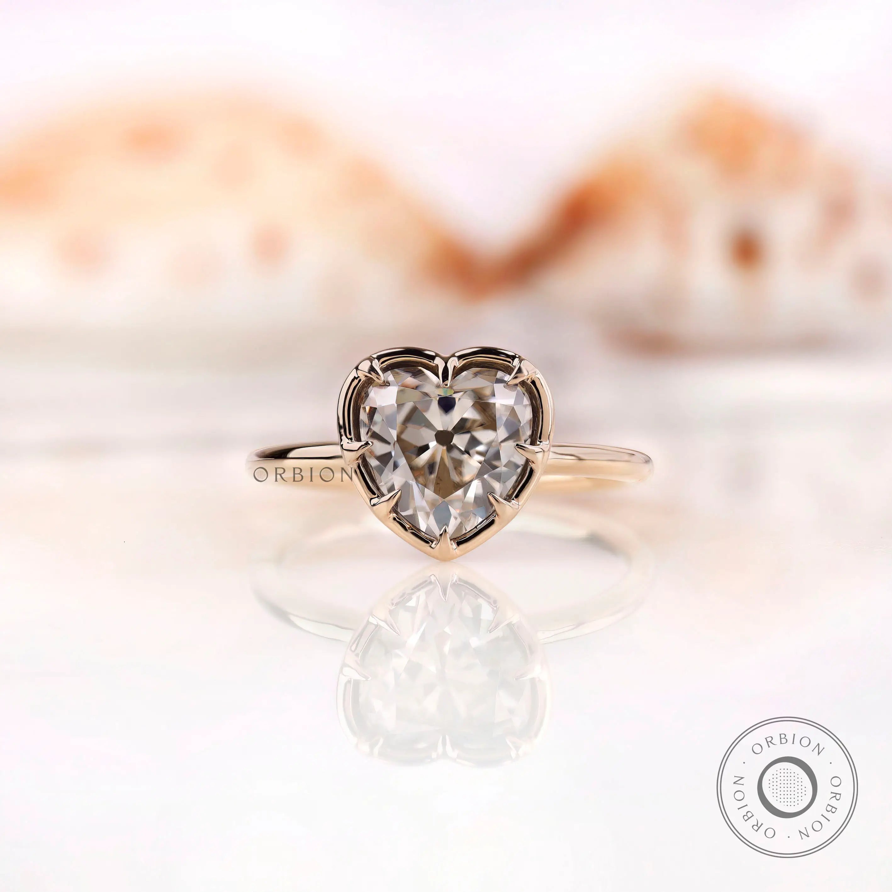 Georgian style heart moissanite ring front view hidden halo