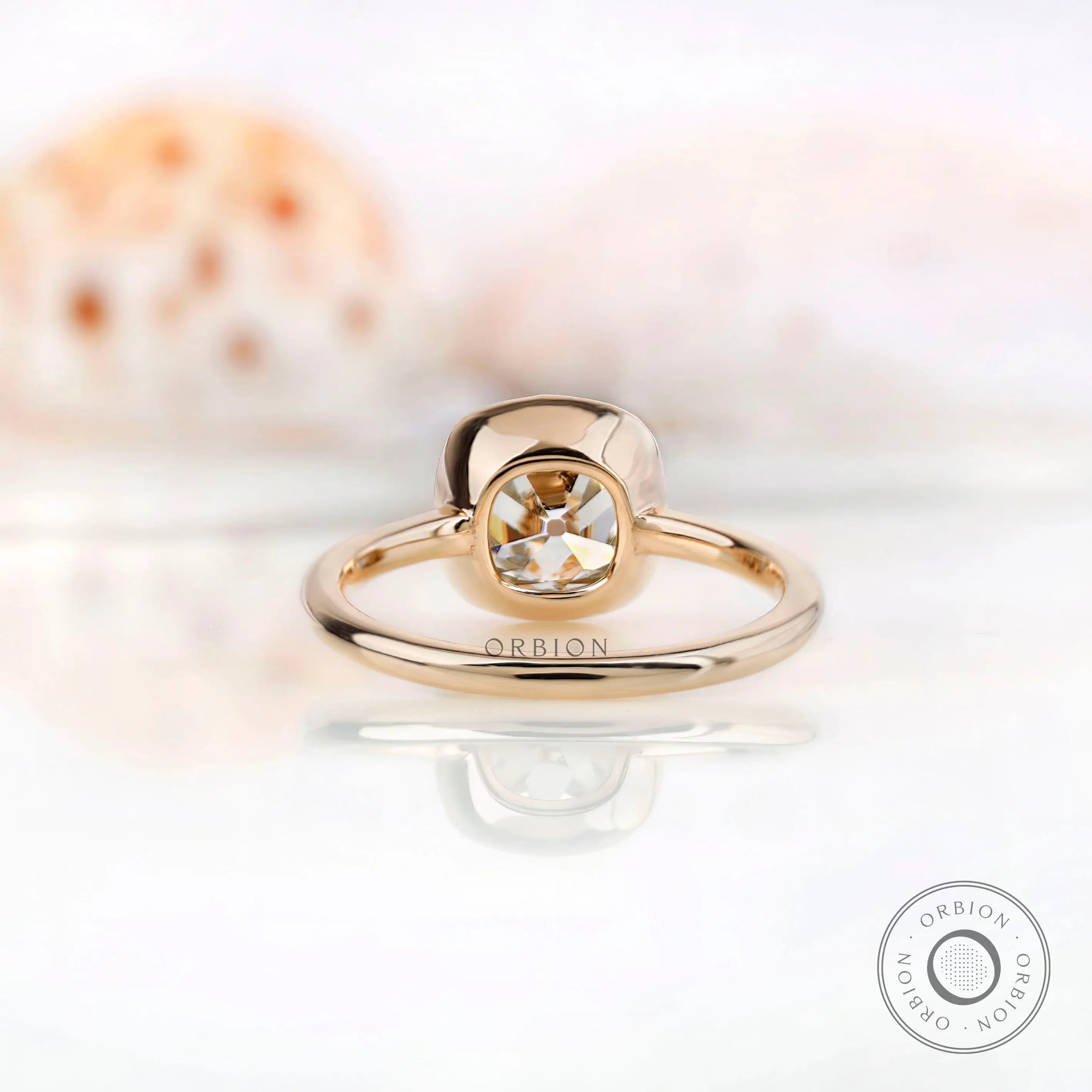 Under-gallery view of cushion moissanite ring setting