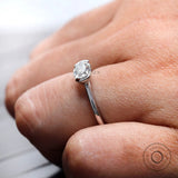 Oval old mine cut moissanite ring low profile half bezel setting
