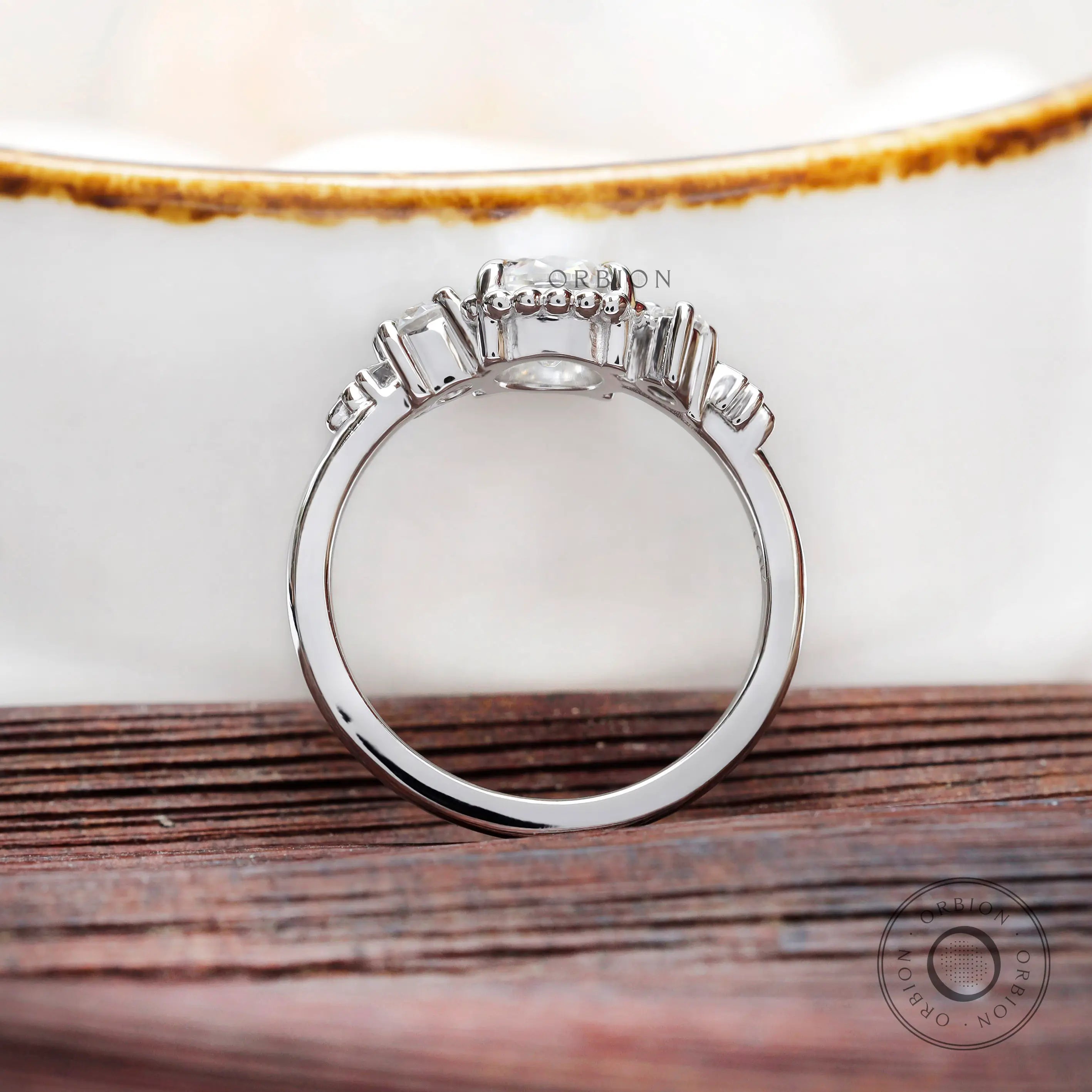 Classic vintage style engagement ring white gold band