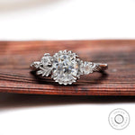Old European cut moissanite engagement ring in white gold front  view