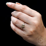 Elegant champagne moissanite solitaire ring with slim yellow gold band