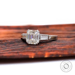 Side profile Asscher cut moissanite ring with baguette accents