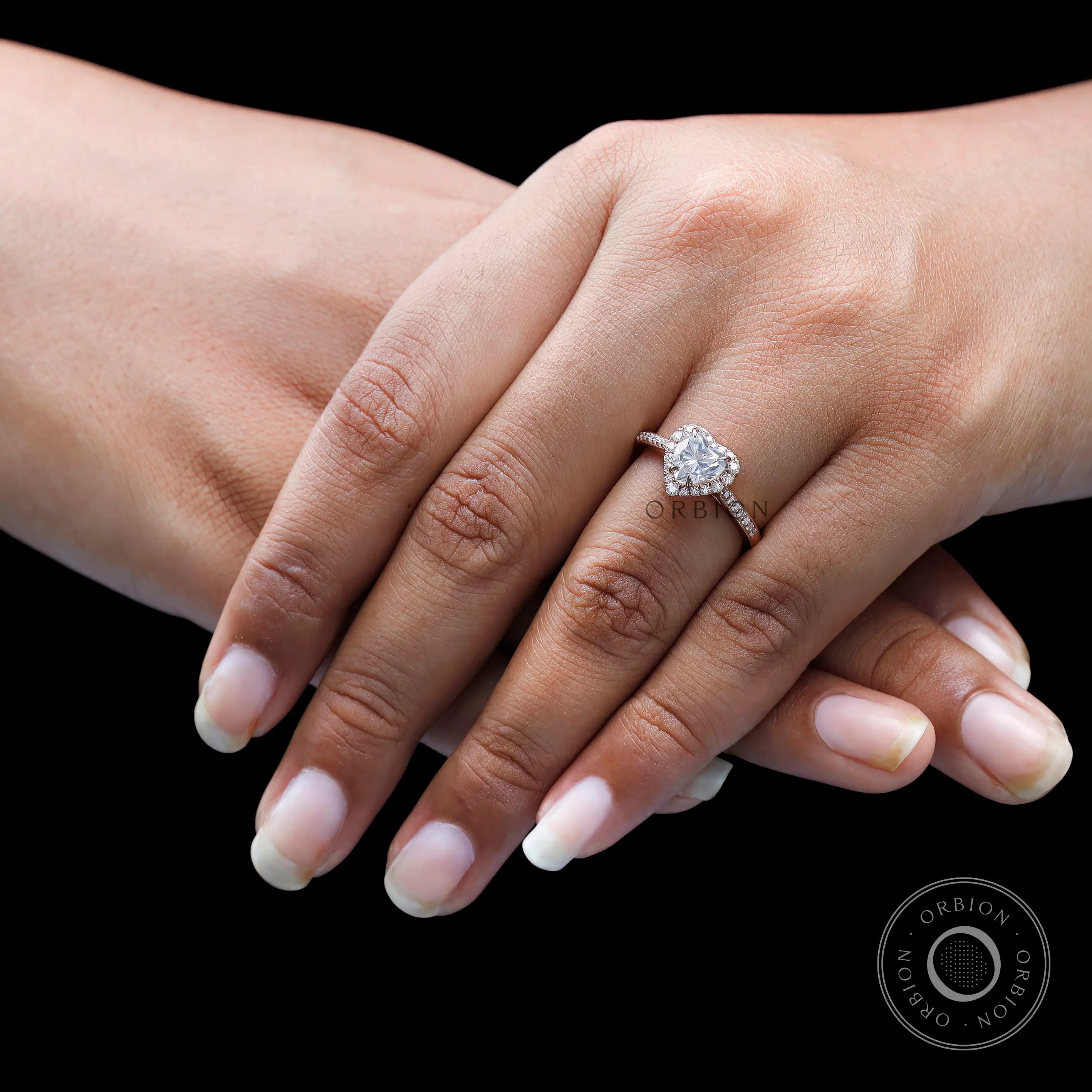 14k Rose Gold Heart Shaped Halo Moissanite Ring 