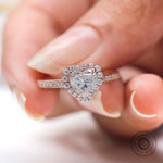 14k Rose Gold Heart Shaped Halo Moissanite Ring Close Up