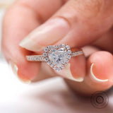 14k Rose Gold Heart Shaped Halo Moissanite Ring Close Up