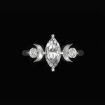 Top view marquise center with crescent moons and round side stones