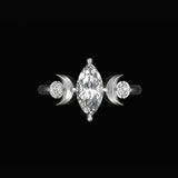 Top view marquise center with crescent moons and round side stones