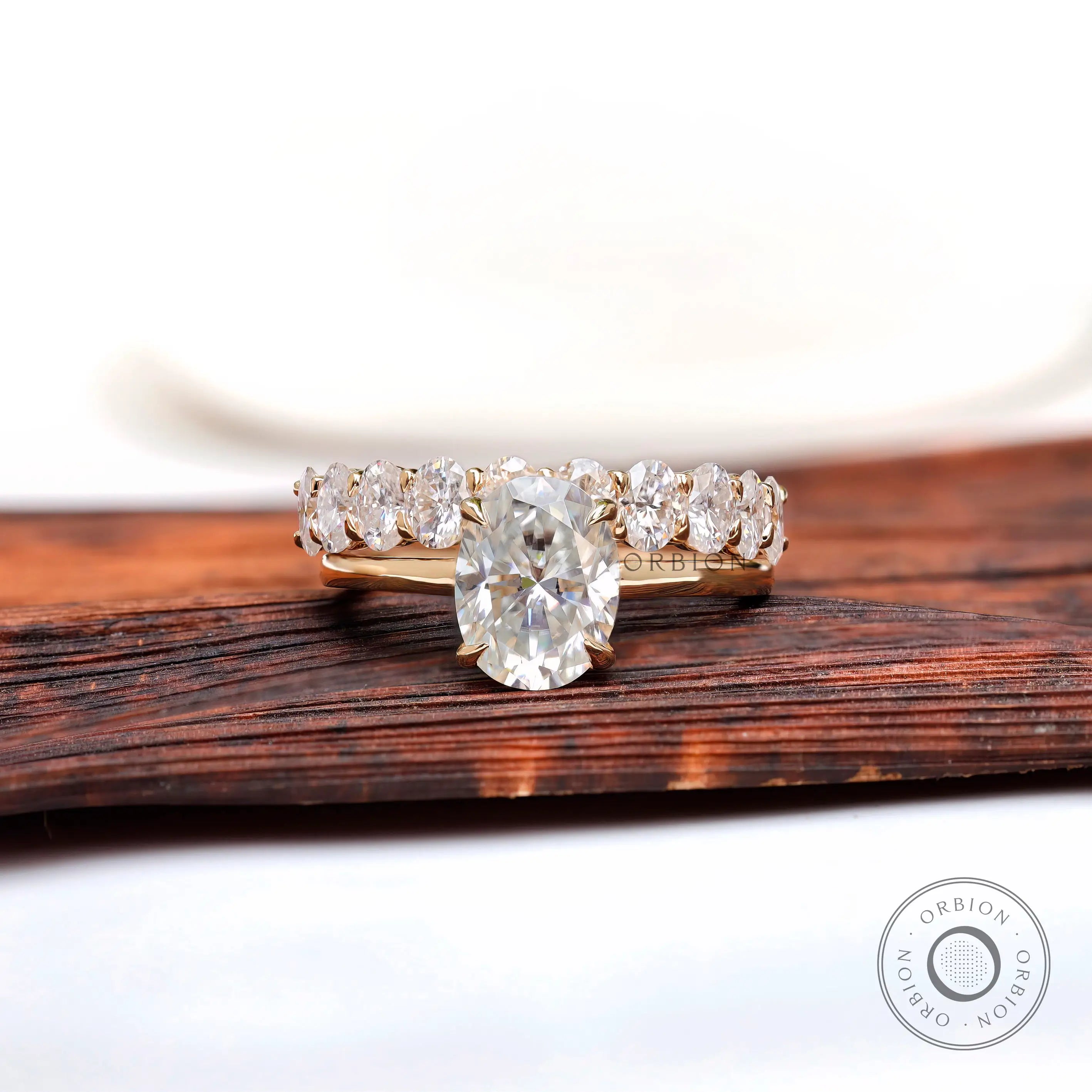 Angled view highlighting elevated solitaire and stack band