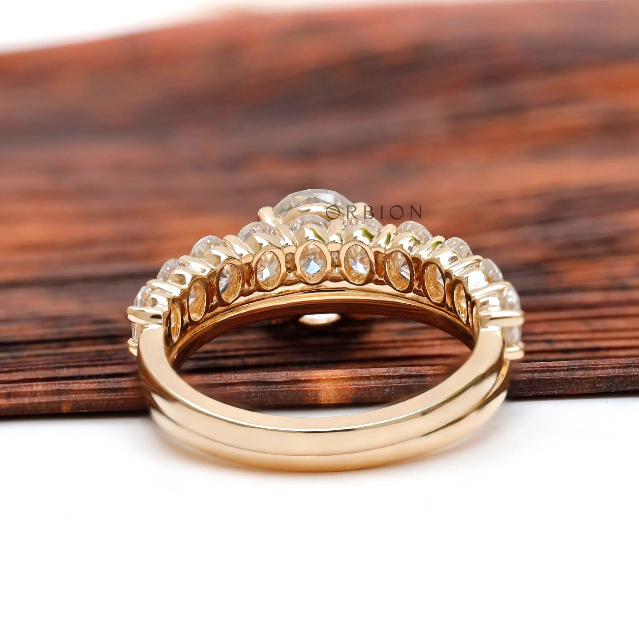 Top view displaying solitaire ring with stacked band