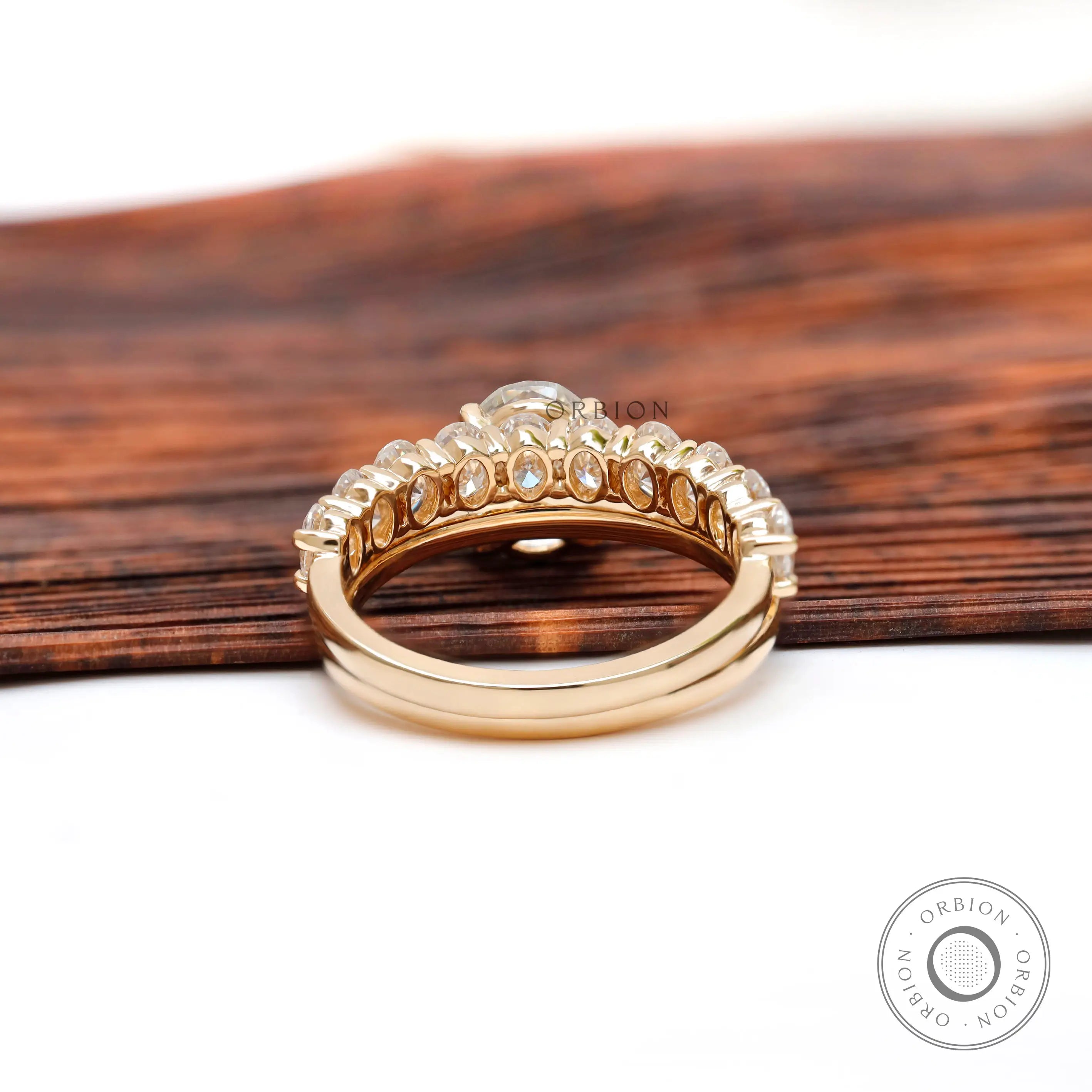 Top view displaying solitaire ring with stacked band