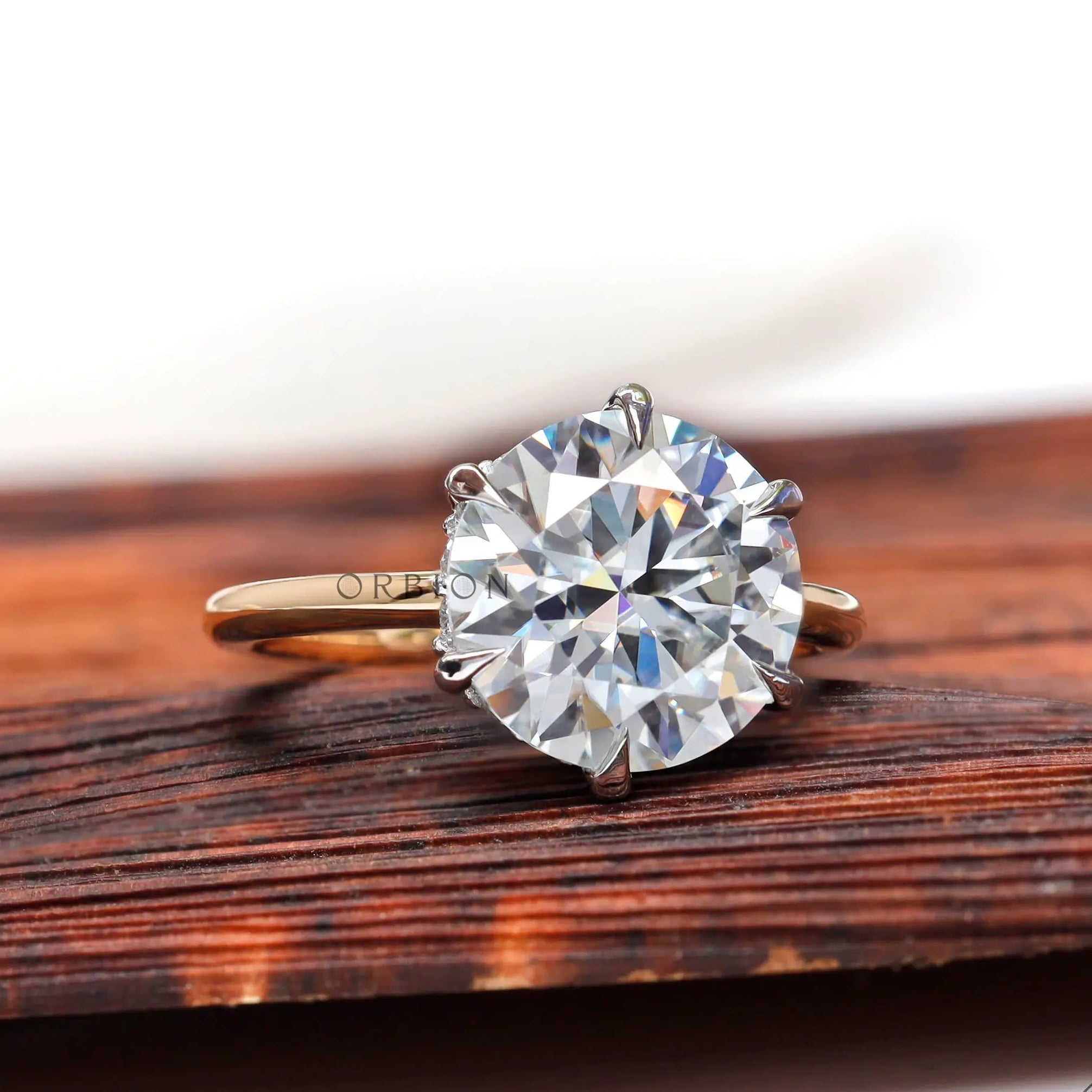 Front view round brilliant cut moissanite hidden halo ring