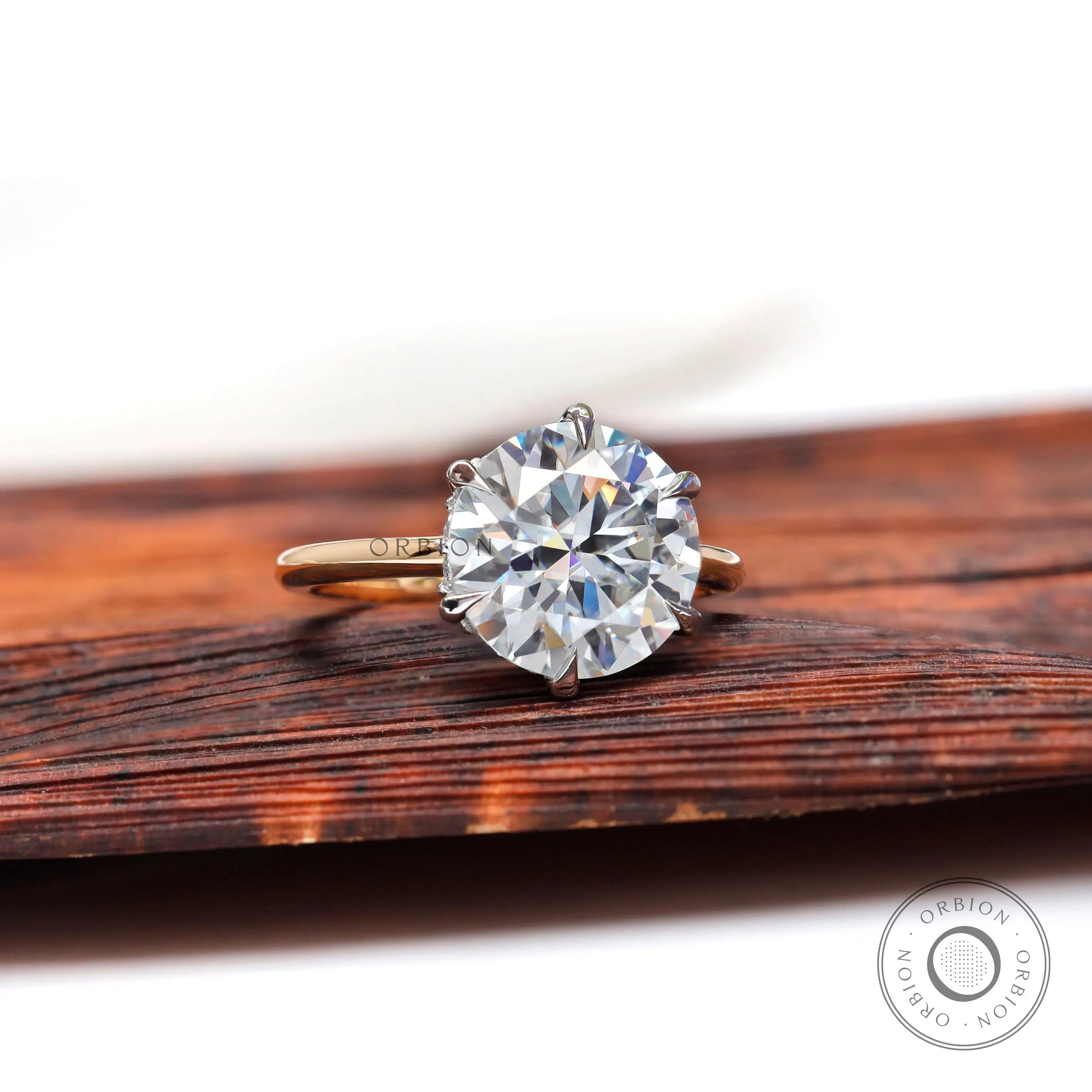 Front view round brilliant cut moissanite hidden halo ring