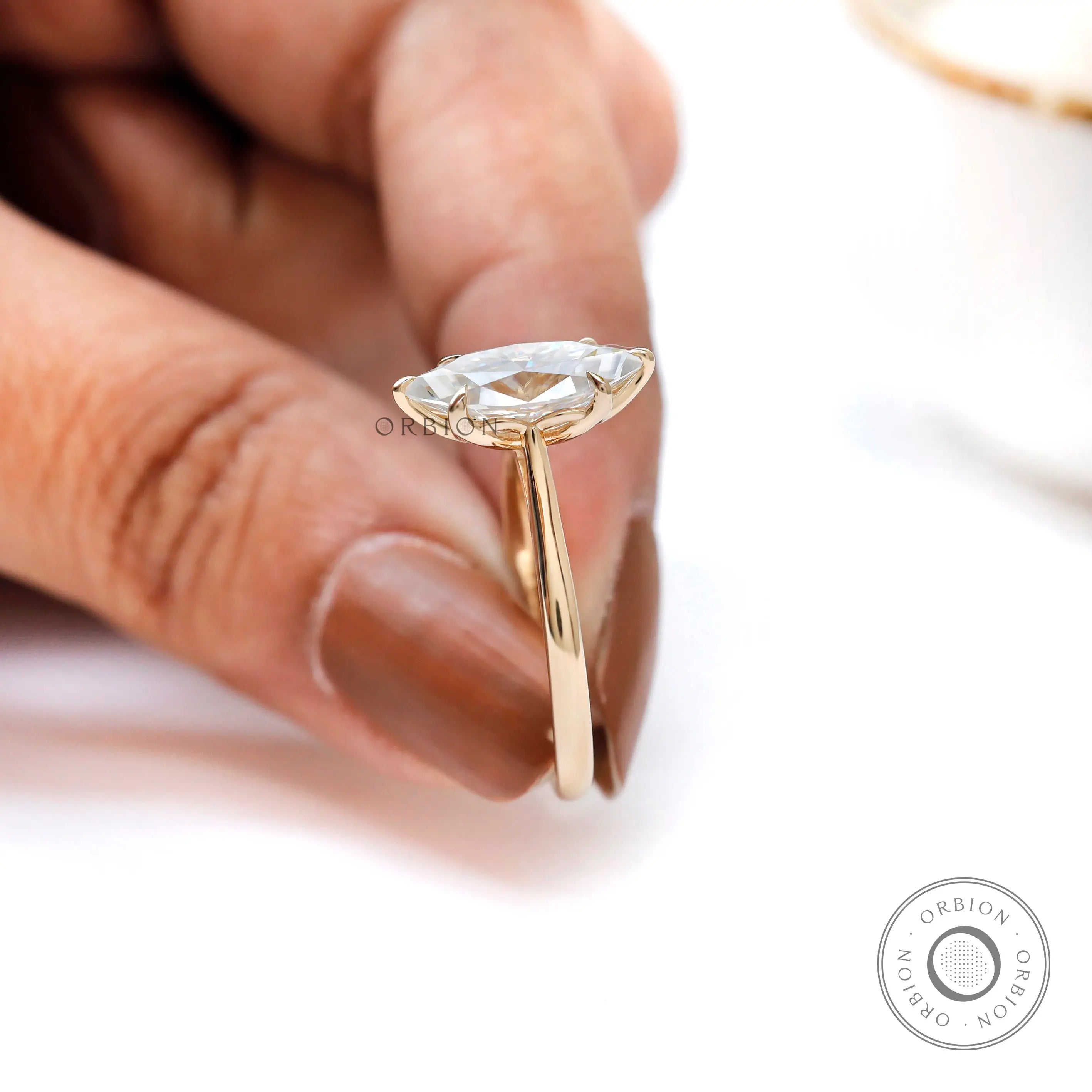 Yellow gold marquise engagement ring handcrafted setting