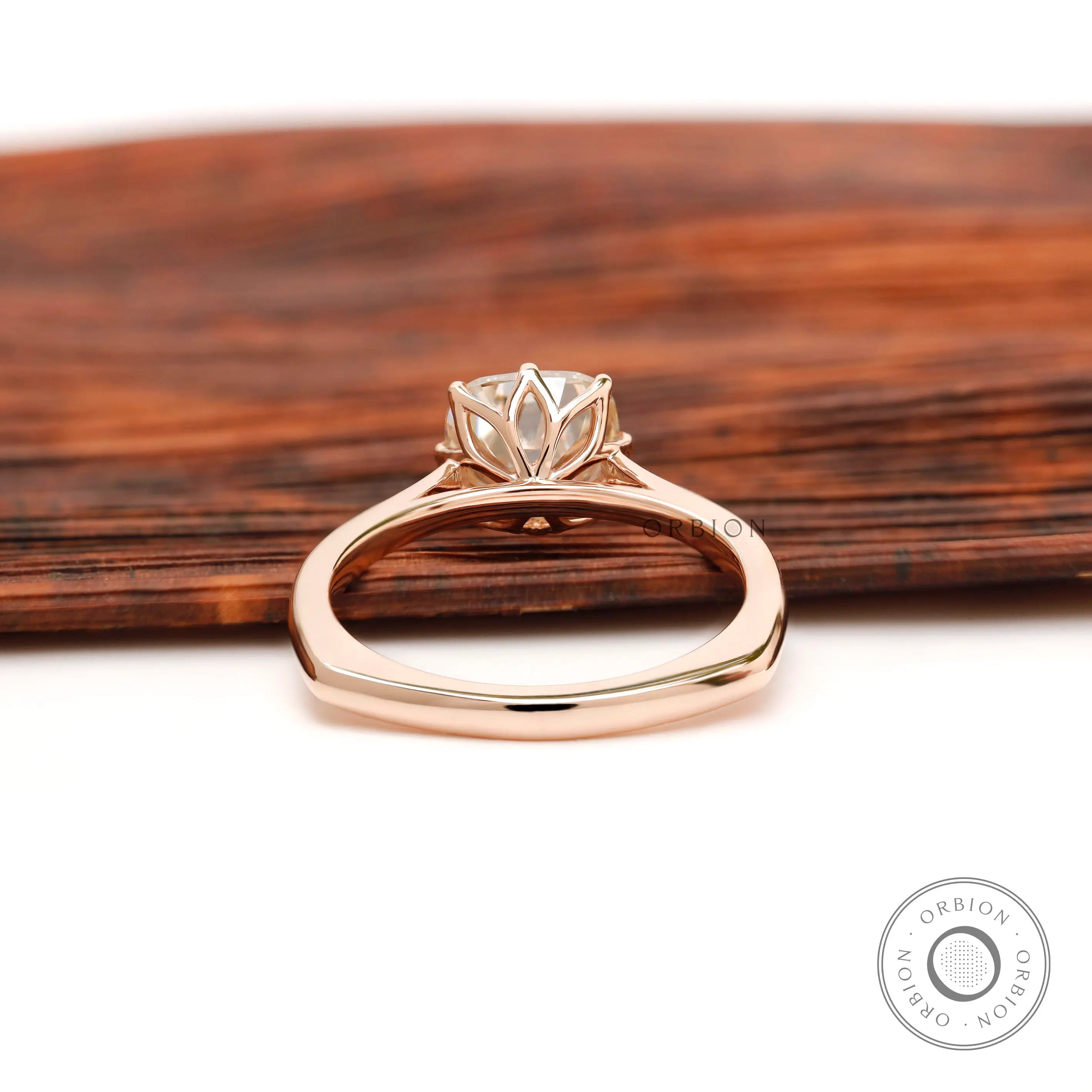 Rose gold solitaire ring basket detail view