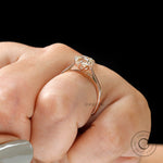 14K rose gold slim band engagement ring close detail