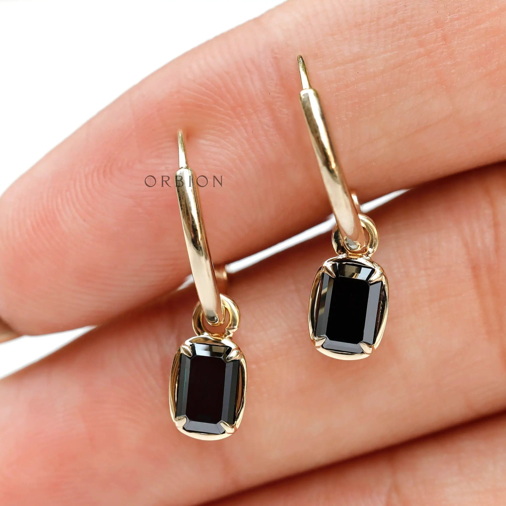 Minimal emerald cut moissanite drop earrings elegant styling