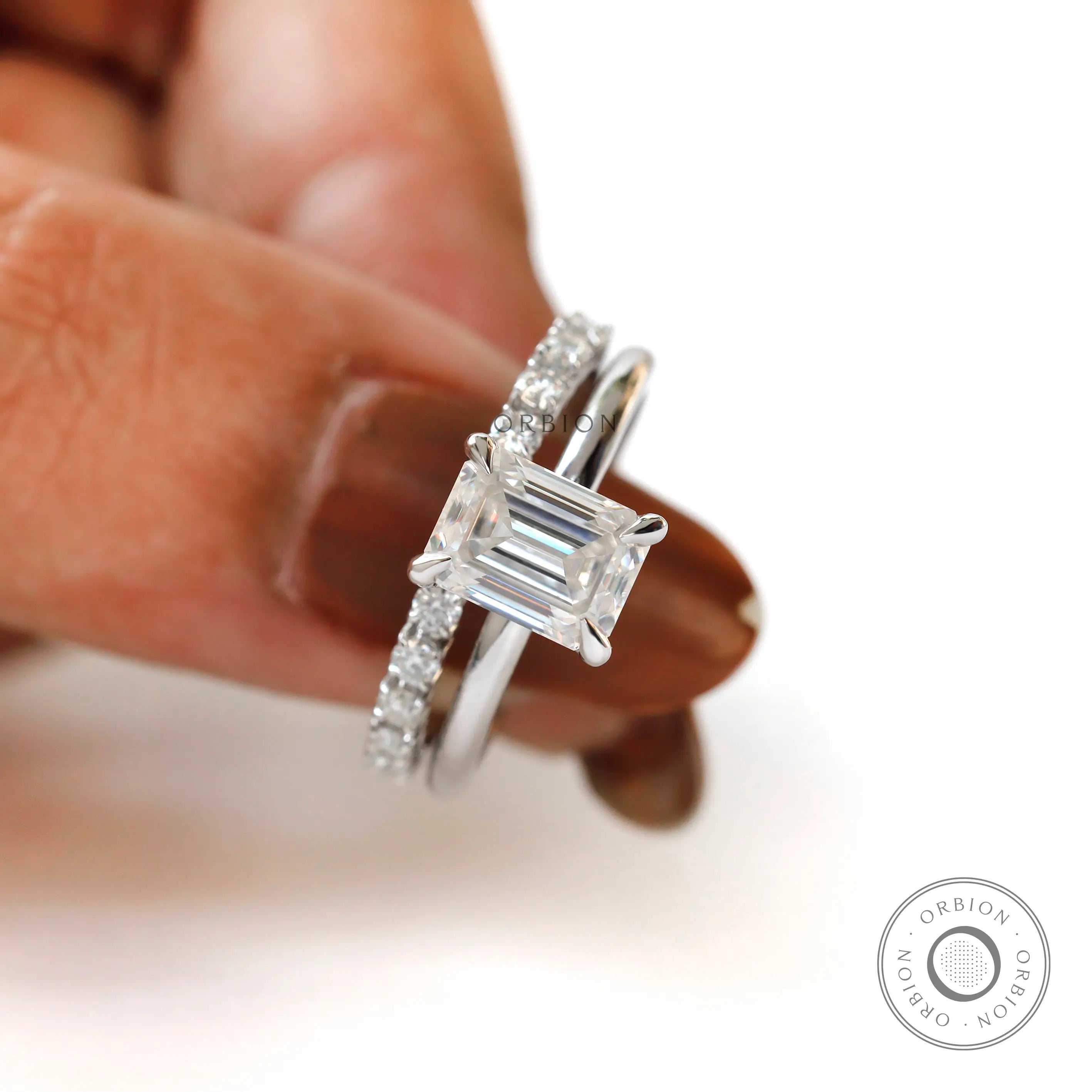 White gold moissanite ring lifestyle view