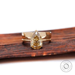Pear Old Mine Cut champagne moissanite solitaire ring front view