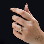 Modern marquise lab diamond engagement ring set on fingure