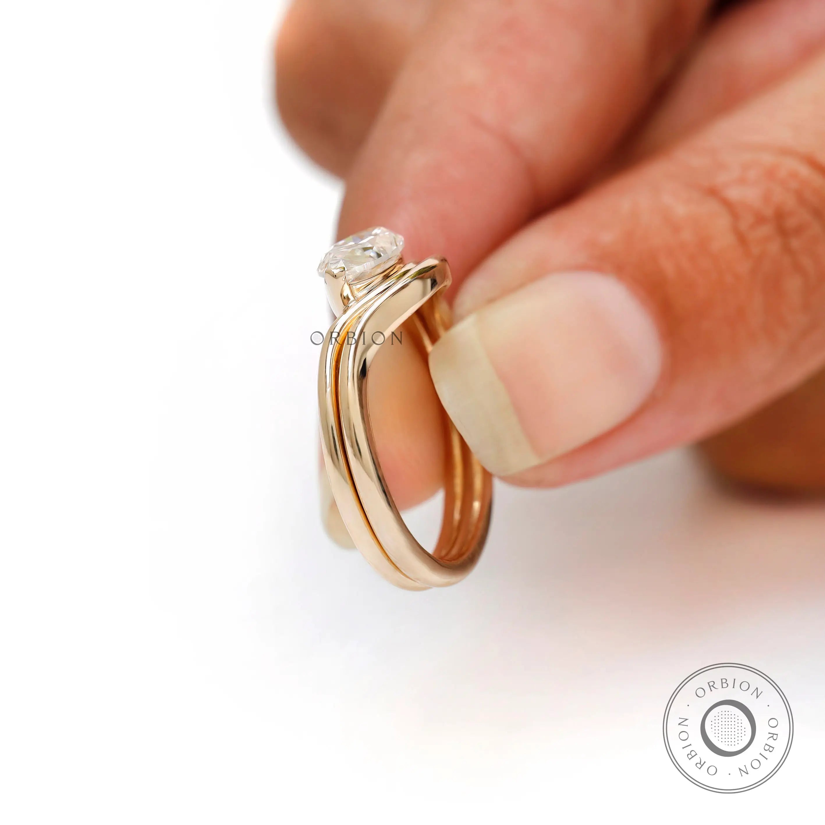 Sculptural wave band engagement ring marquise stone