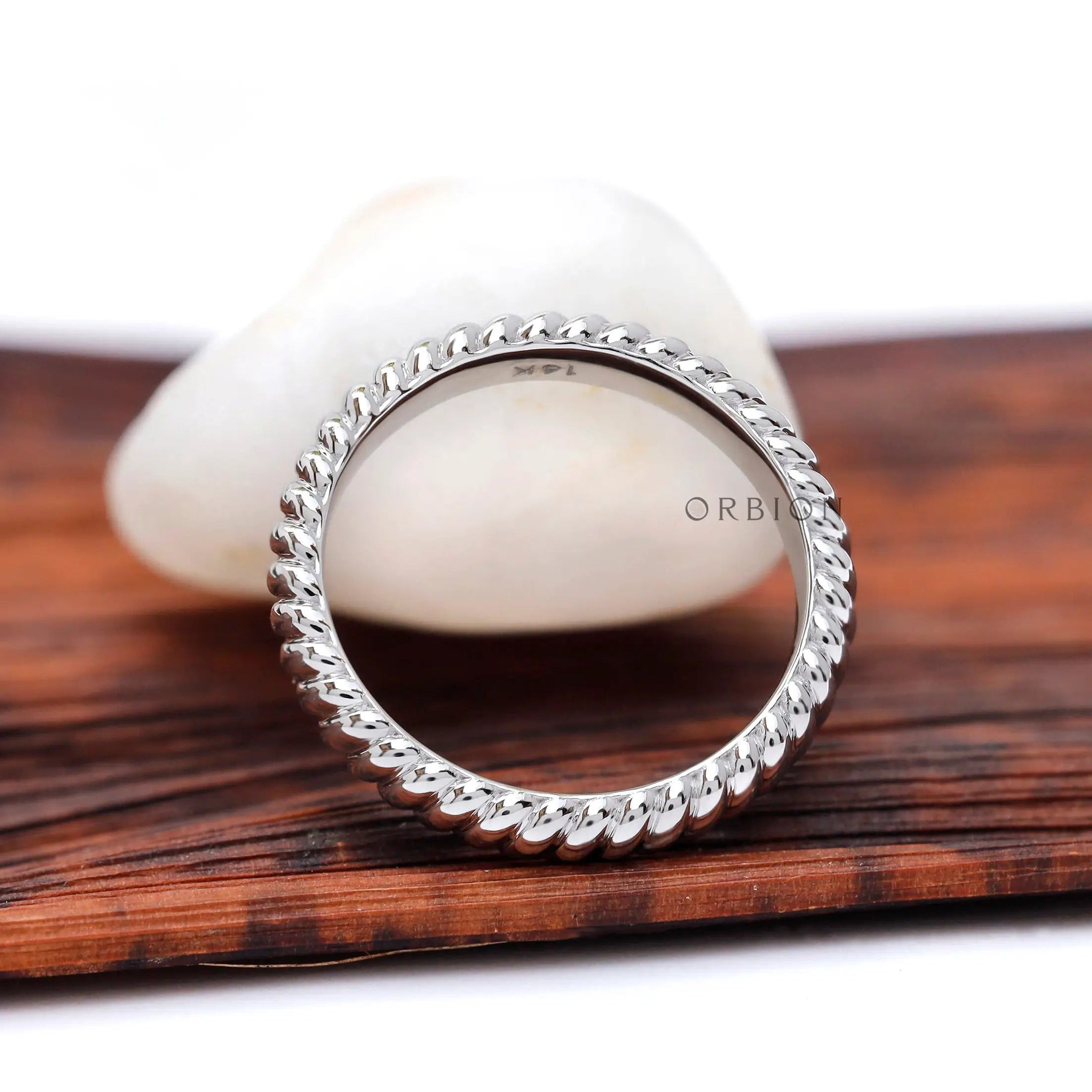 Minimalist white gold rope ring 3 mm wide