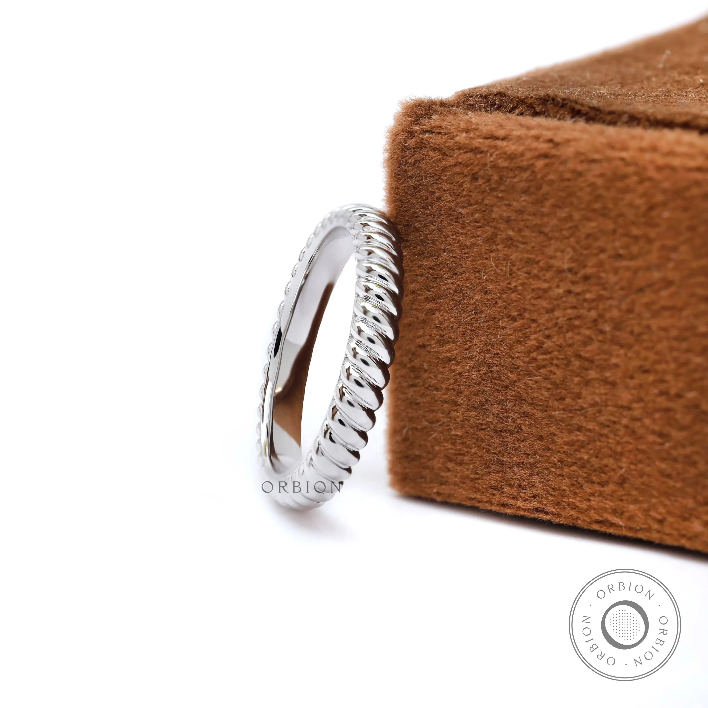 Solid 14K white gold rope stacking ring