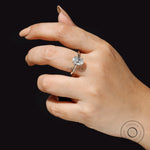 Close-up of oval lab grown diamond solitaire engagement ring