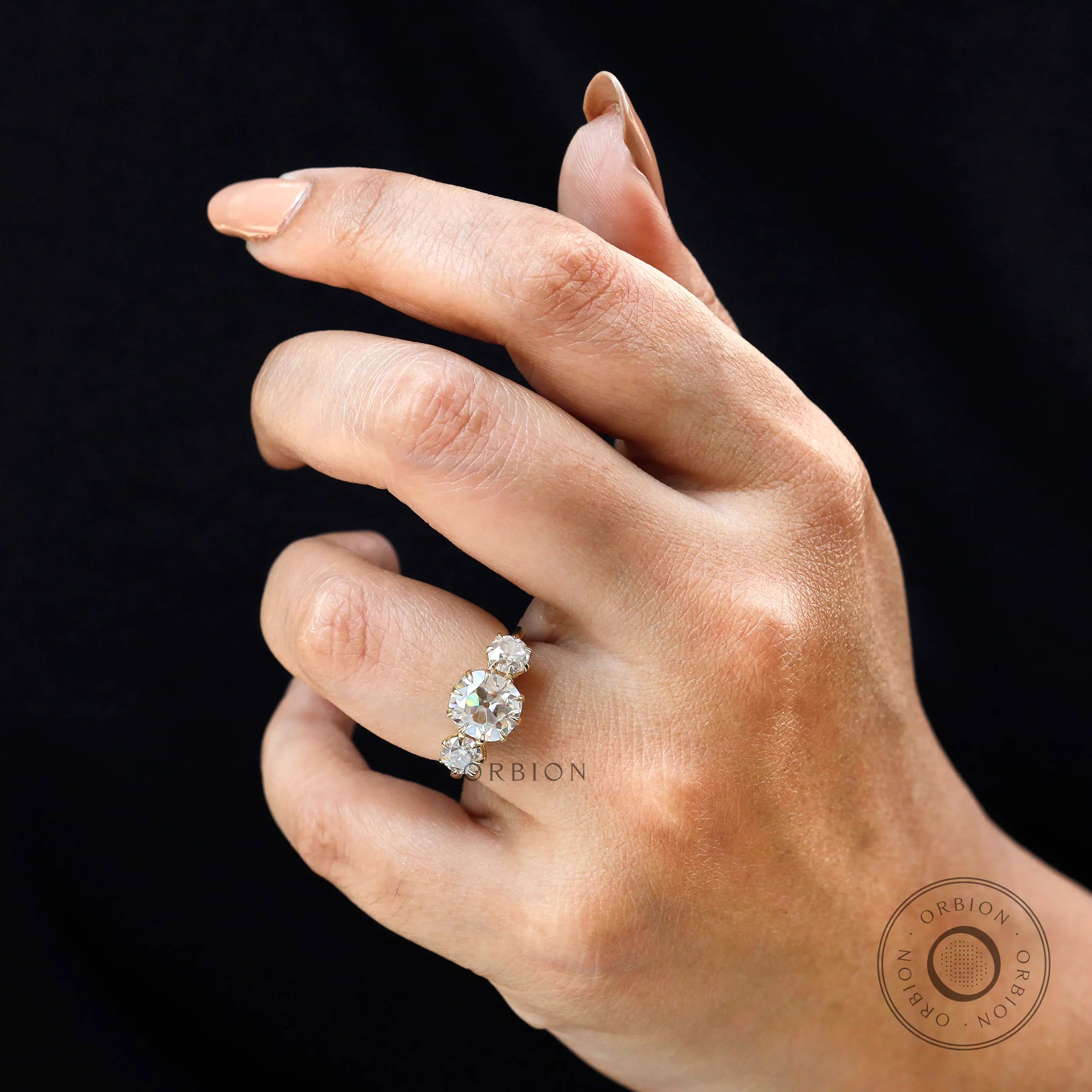 Side on hand view showing smooth band and crown style basket.