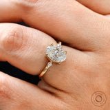 3 stone oval lab diamond ring in 14k yellow gold