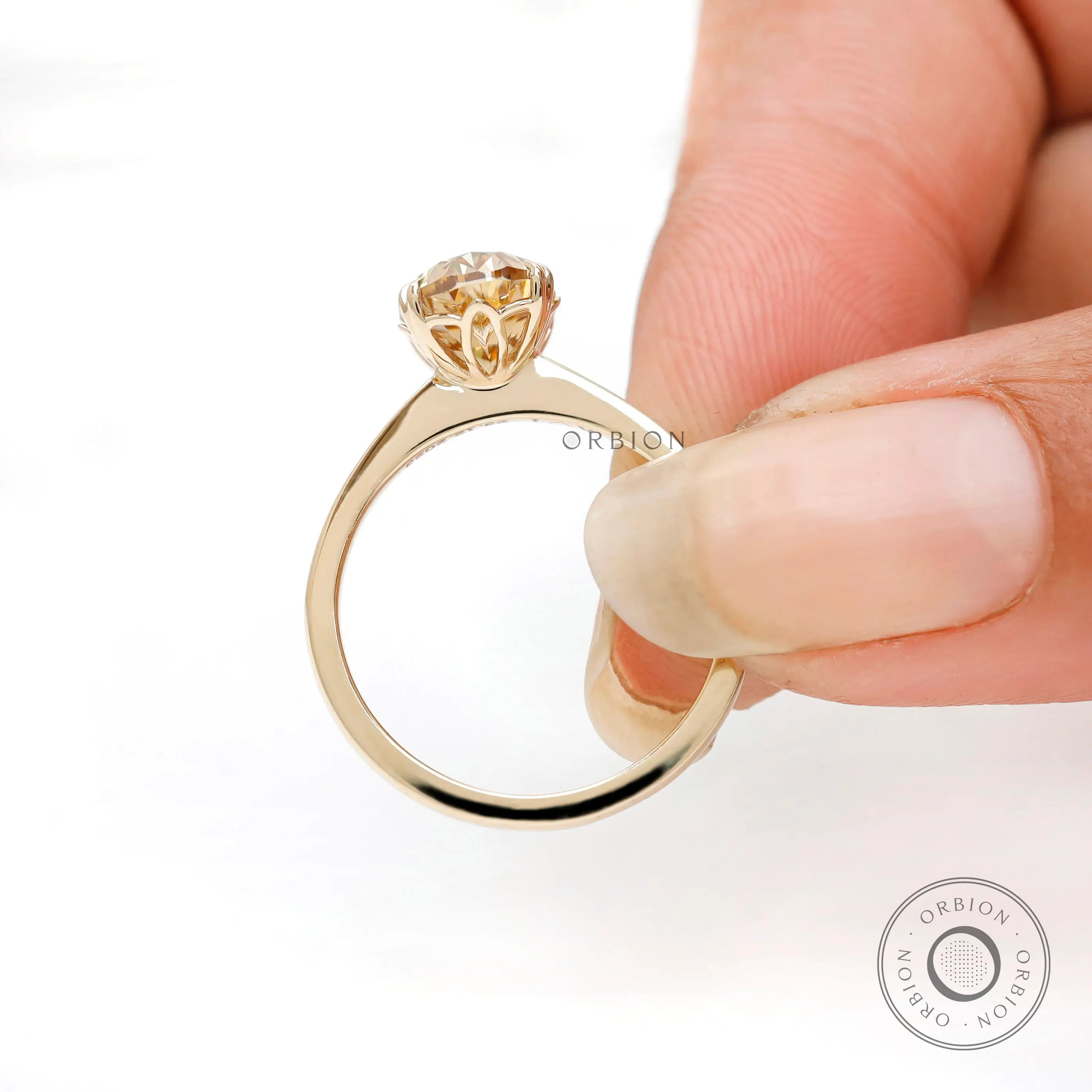 Large oval moissanite ring dark champagne color front view