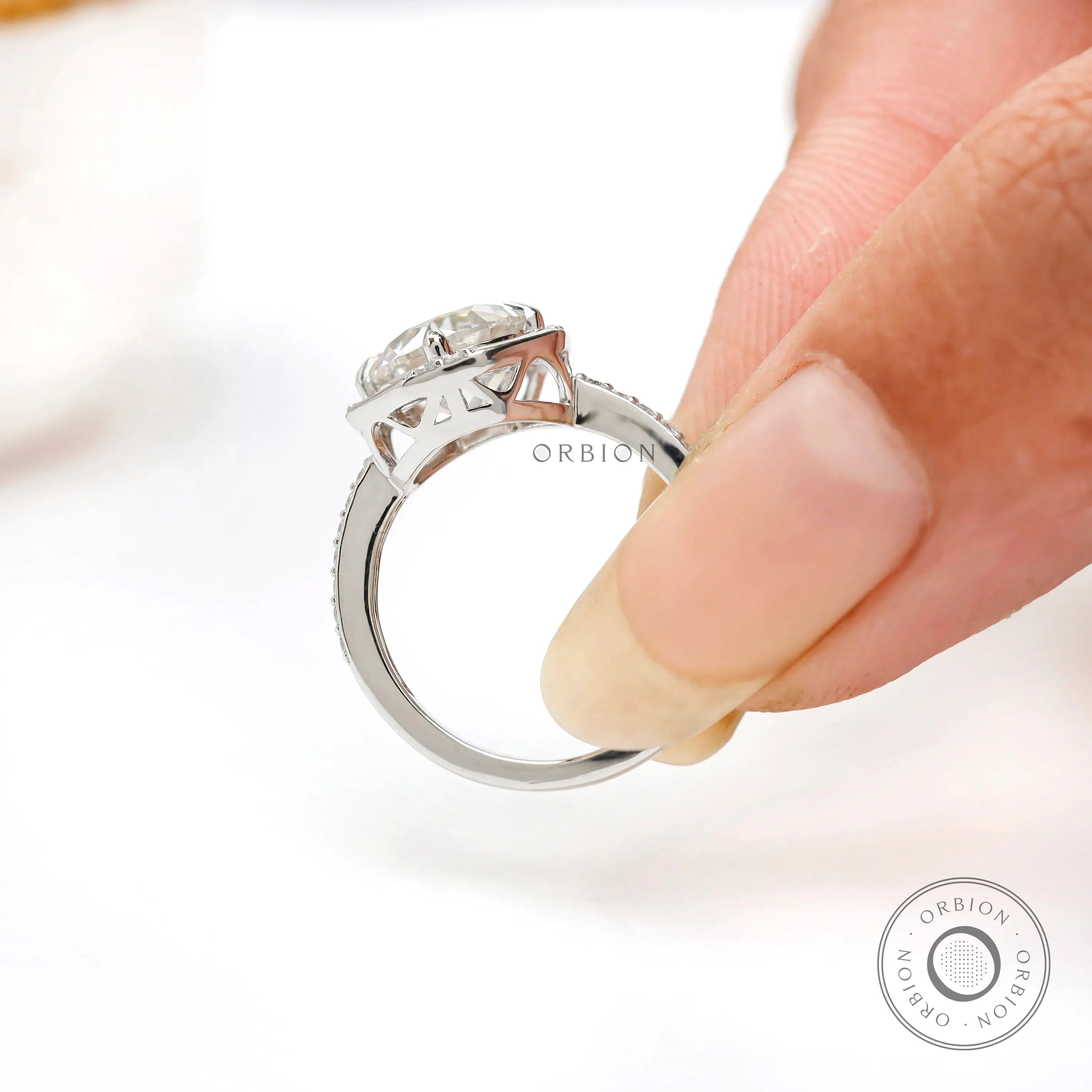 Old cut moissanite engagement ring with open gallery setting