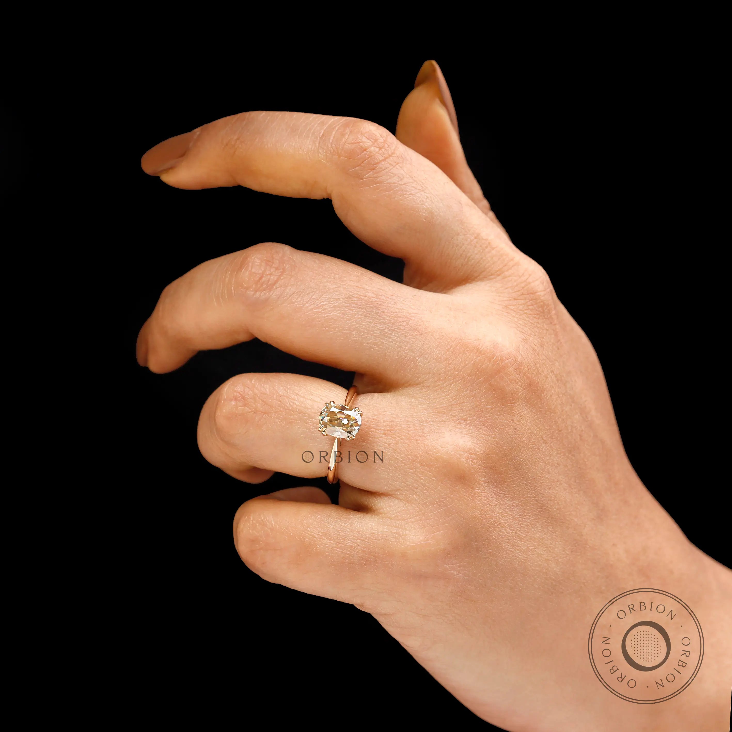 On-hand view showing elegant fit and stone proportions