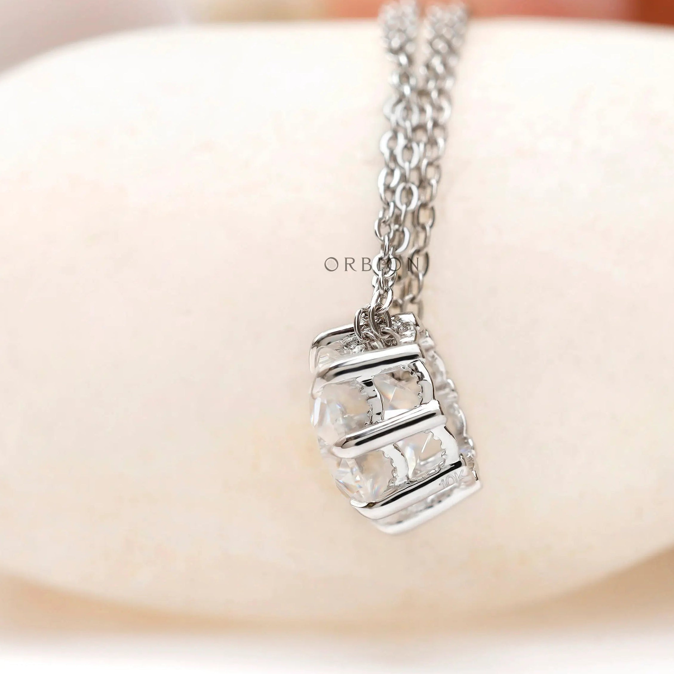 8 mm old european cut stone solitaire necklace detail