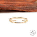 Front view of pave open cuff thin minimalist stacking band in yellow gold