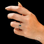 cushion dark grey moissanite ring on fingure