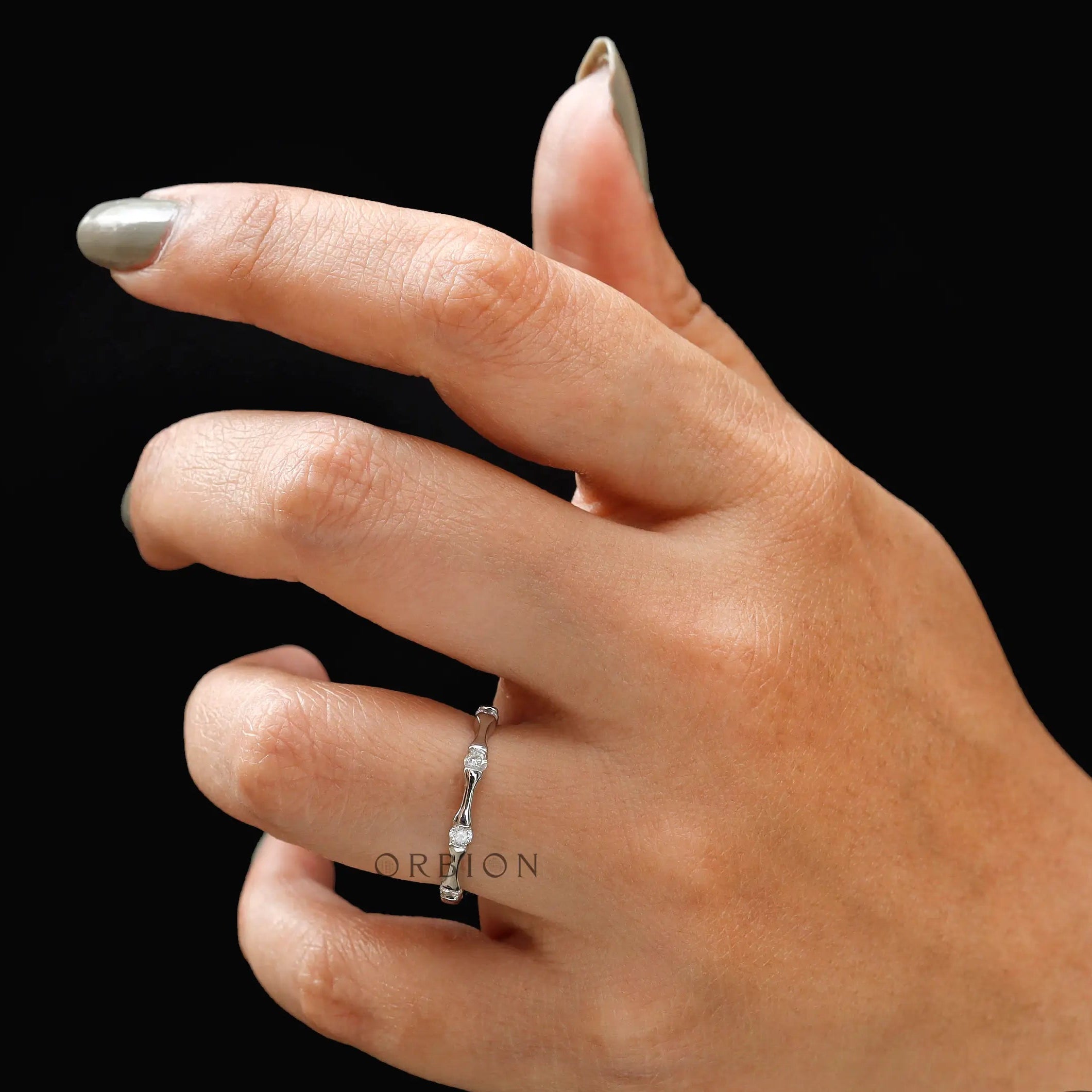 White gold bamboo inspired stacking ring