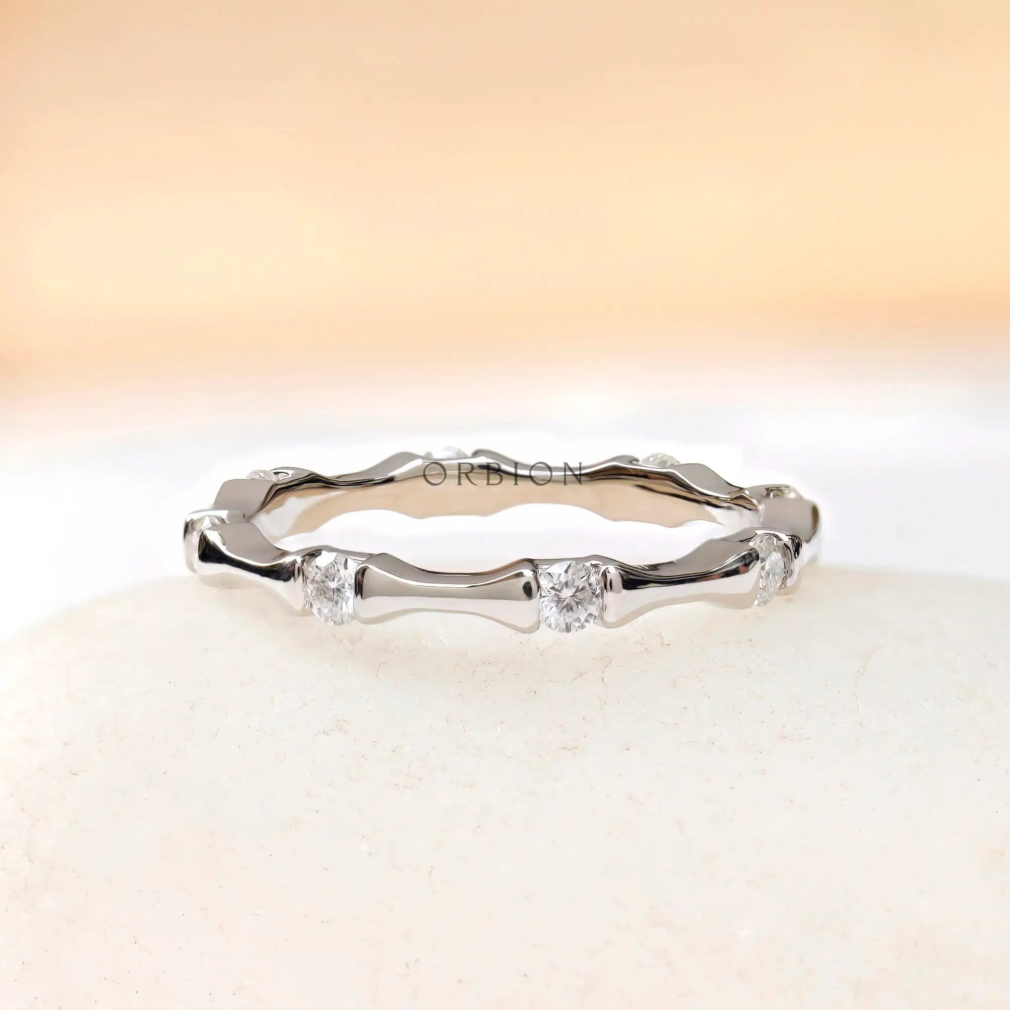 Diamond bamboo stacking ring in 10K white gold