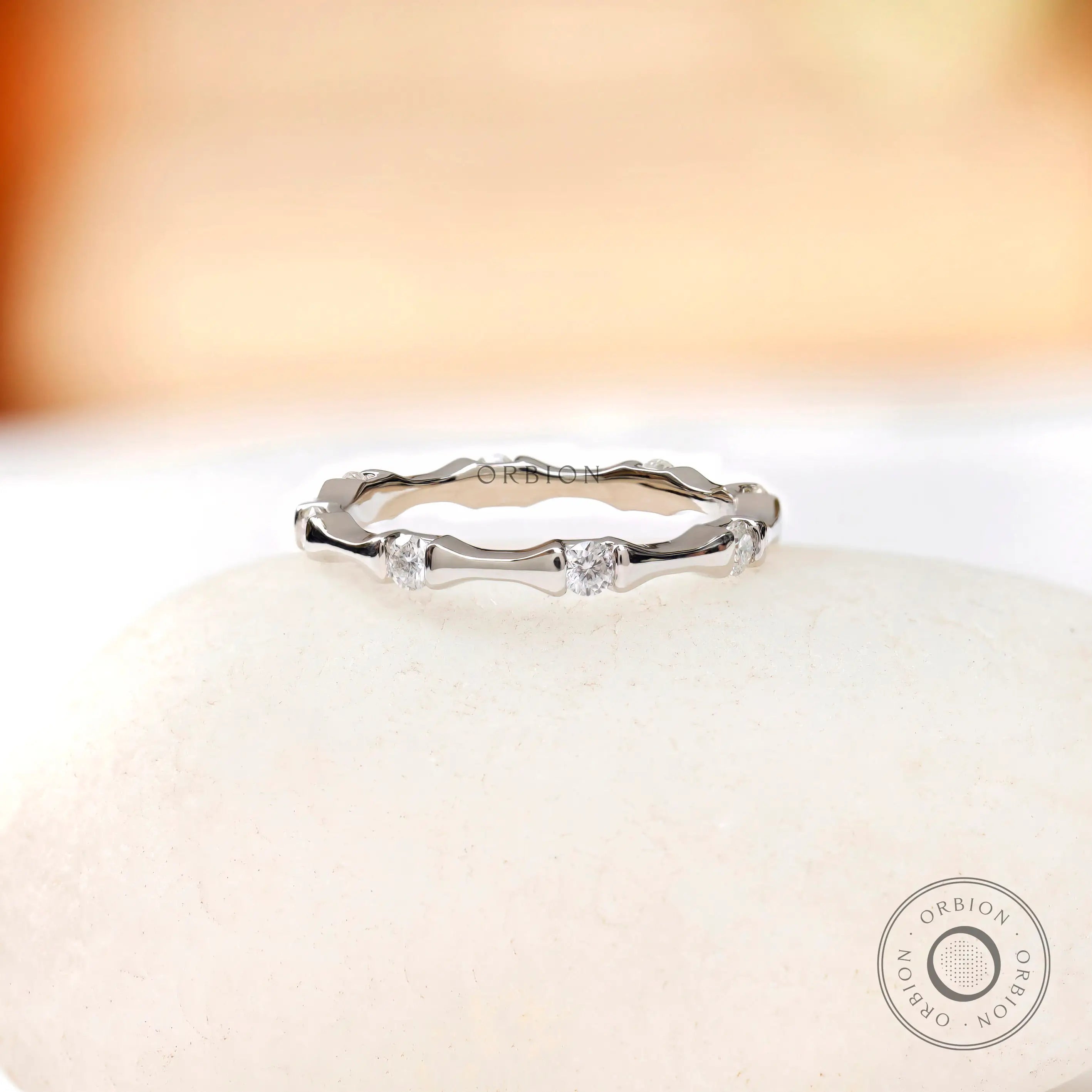 Diamond bamboo stacking ring in 10K white gold