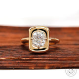 Cushion cut moissanite chunky ring in yellow gold front view