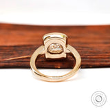 Rear view of chunky style cushion moissanite ring