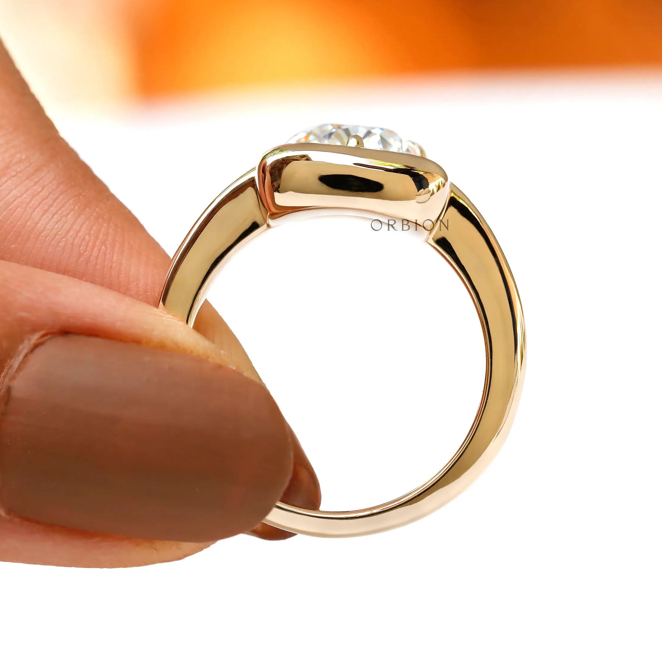Yellow gold cushion moissanite ring band detail