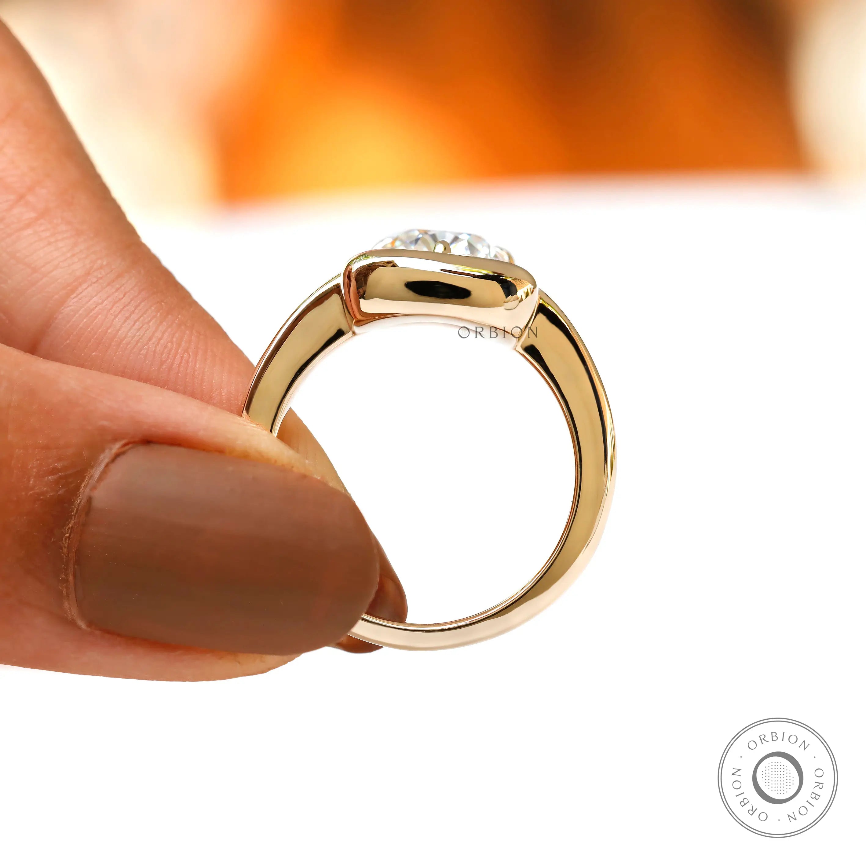 Yellow gold cushion moissanite ring band detail