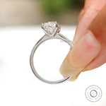 Radiant cut lab diamond solitaire ring in hand in white gold