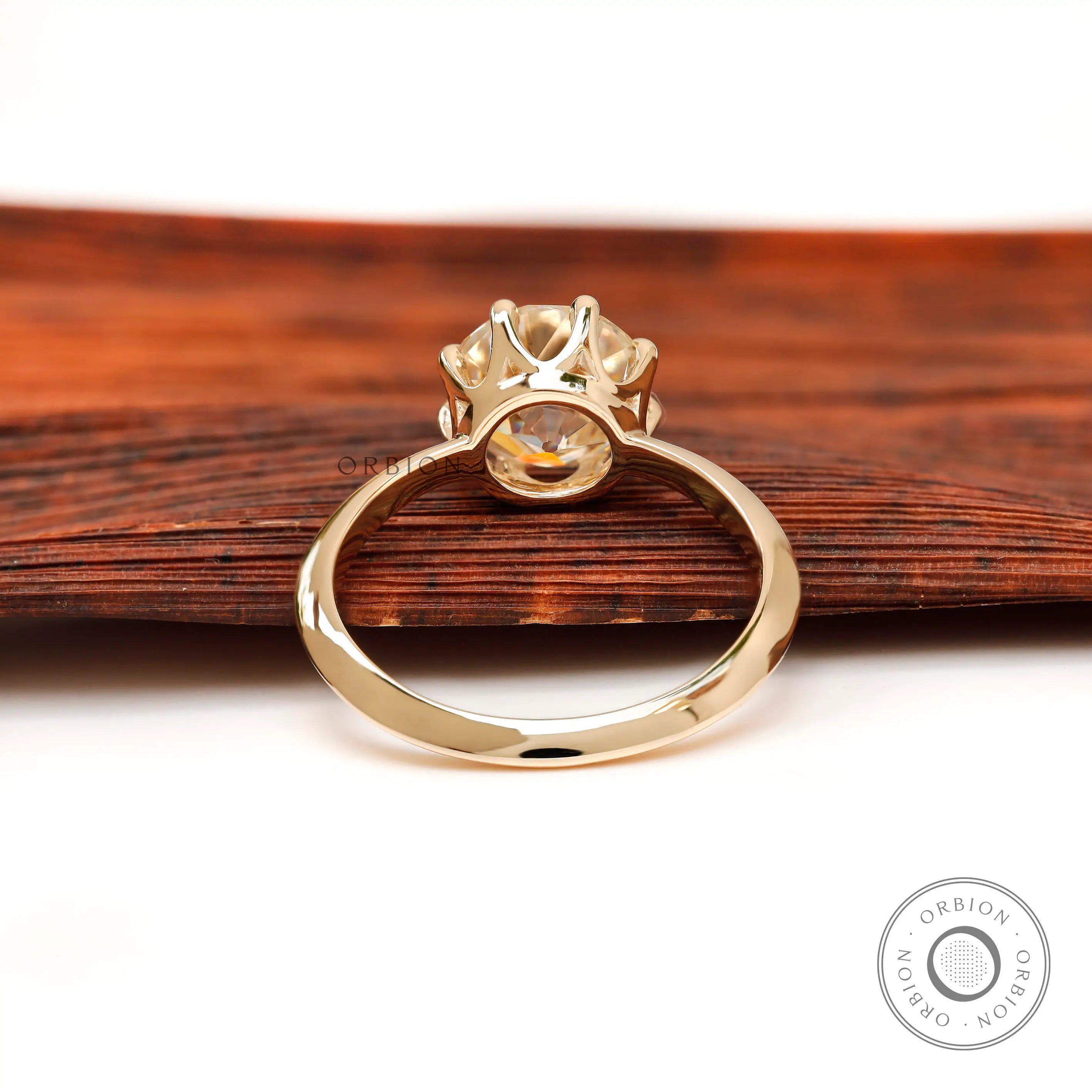 Back view of round old European cut moissanite ring