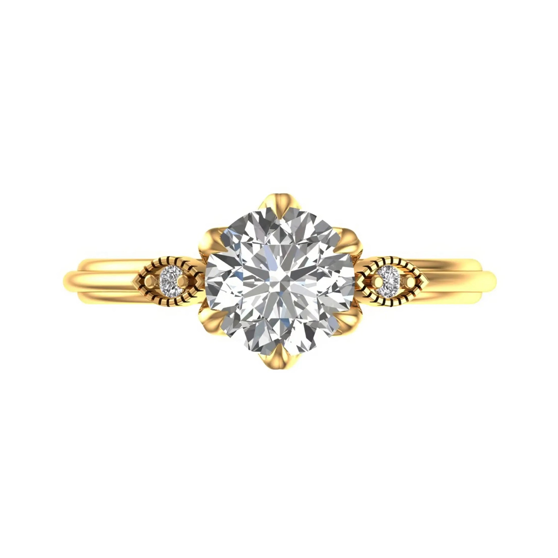 Front view vintage three stone moissanite ring