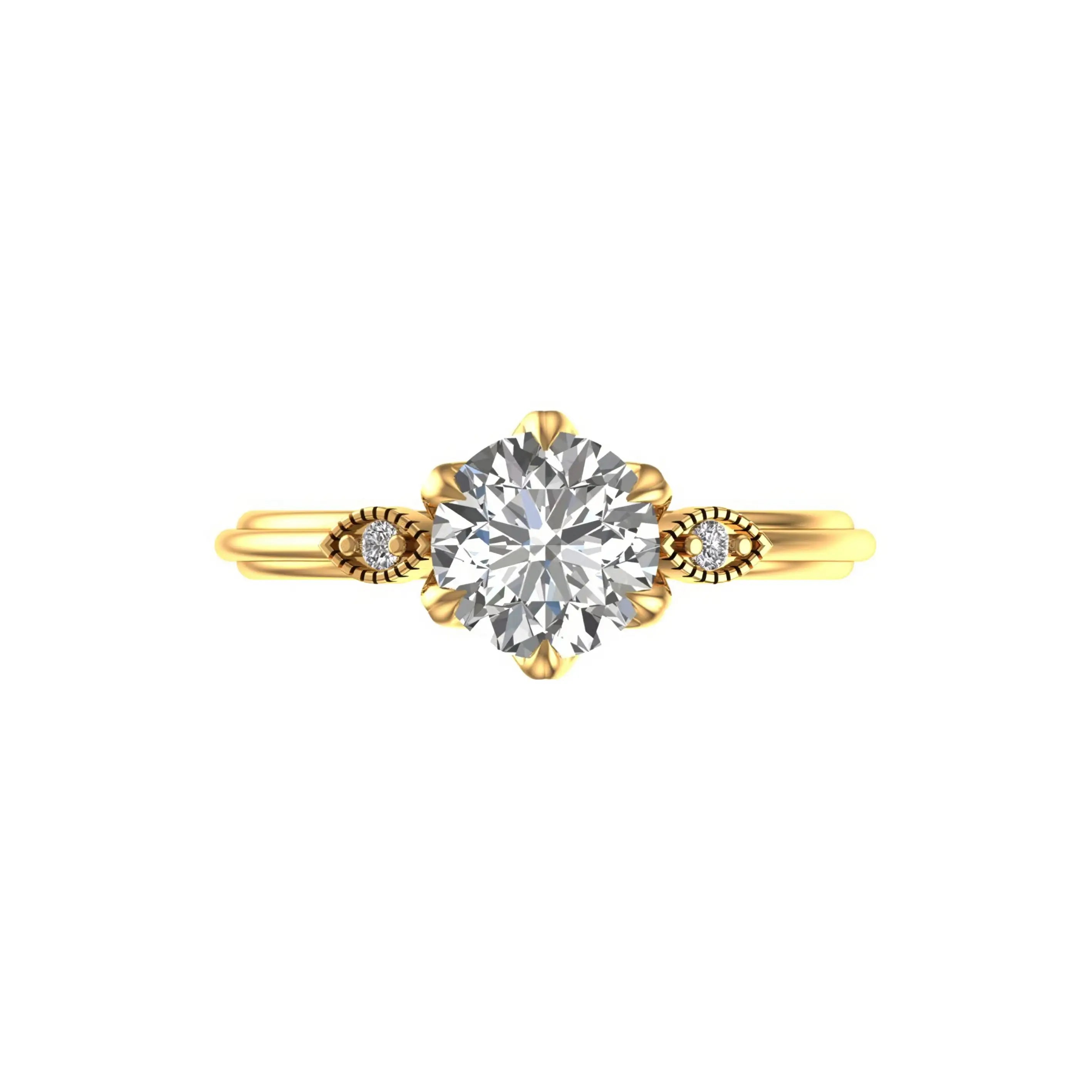 Front view vintage three stone moissanite ring