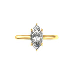 Top view marquise cut moissanite solitaire ring in 10k yellow gold