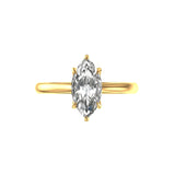 Top view marquise cut moissanite solitaire ring in 10k yellow gold