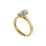 Side angle view of tulip set marquise moissanite cathedral shank ring